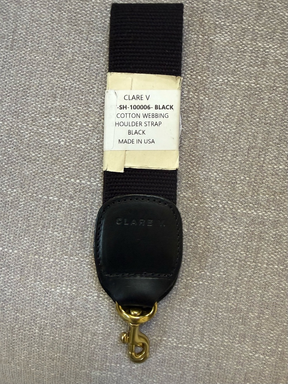 Clare V Black Cotton Webbing Strap with Gold Hooks
